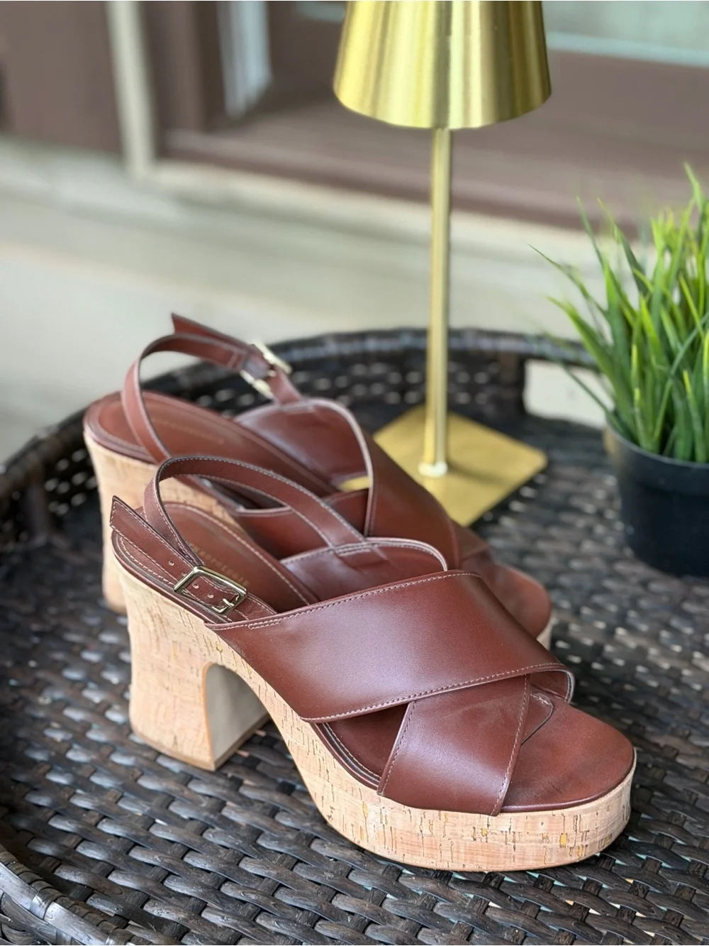 Anthropologie Leather Cork Platform Slingback Shoes Size EU 40/US 9
